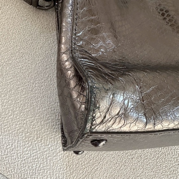 Michael Kors Faux Snakeskin Embossed Metallic Satchel - Picture 5 of 11